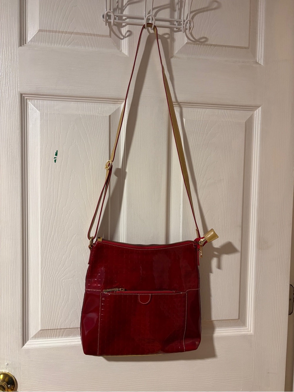 Italian Arcadia Red Patent Crossbody Bag with Contrast Strap - Picture 2 of 15